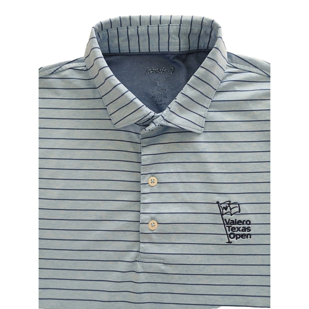 Johnnie-O Performance Golf Polo Valero Tx Open Logo Blue Stripped Men's Size L